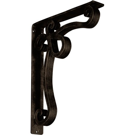 Ekena Millwork Orleans Wrought Iron Bracket, (Triple center brace), Antiqued Brass 2"W x 12"D x 15"H BKTM02X12X15TOLABS